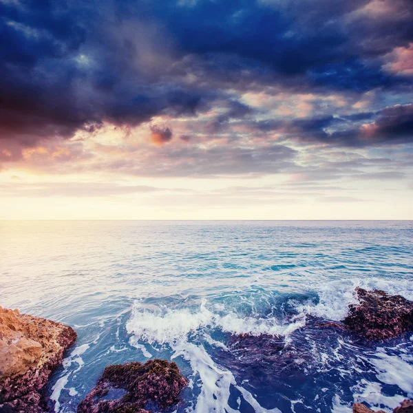 Fantastic View Nature Reserve Monte Cofano Dramatic Scene Sunset Sea — Stock Photo, Image