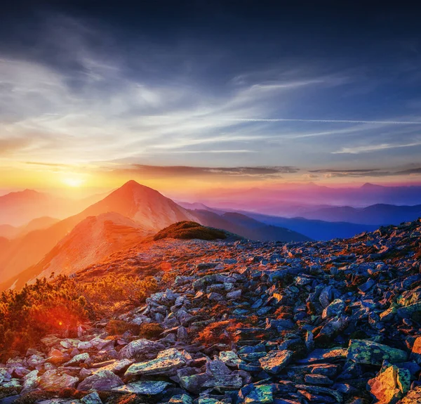 Hermosa Puesta Sol Las Montañas Los Cárpatos Ucrania —  Fotos de Stock