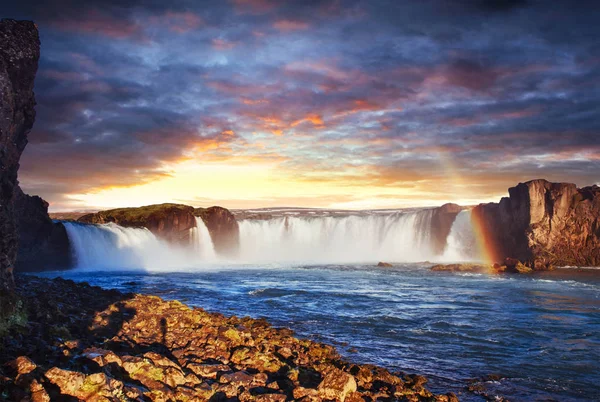 Cascada Godafoss Atardecer Mundo Belleza Islandia Europa — Foto de Stock