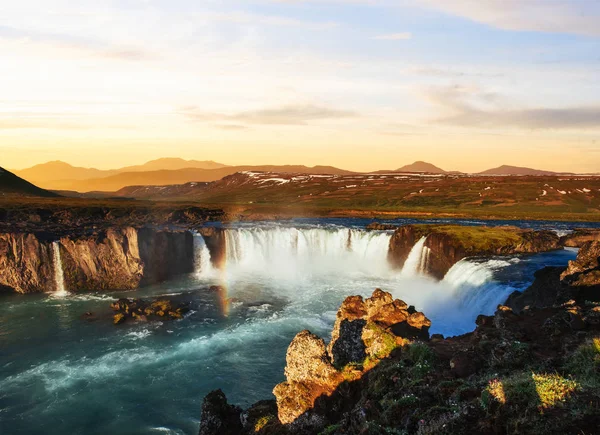 Godafoss Водоспад Заході Сонця Світі Краси Ісландії Європа — стокове фото