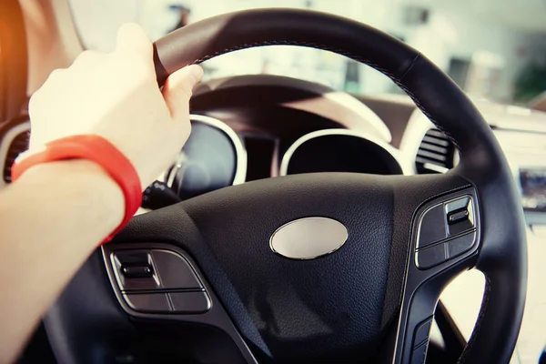 Modern Car Illuminated Dashboard Steering Wheel — Stock Photo, Image