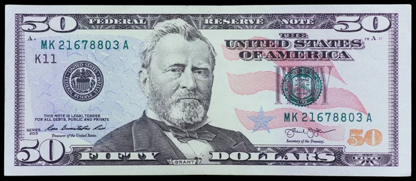 Τραπεζογραμμάτιο Πενήντα Δολάρια Δύο Δολαρίων Ήπα Μακροεντολή Αμερικανικά Δολάρια Δολλάριο — Φωτογραφία Αρχείου
