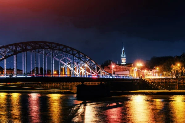 Most Vistula River Promenady Słoneczny Zimowy Dzień Śnieg Krakow Polska — Zdjęcie stockowe