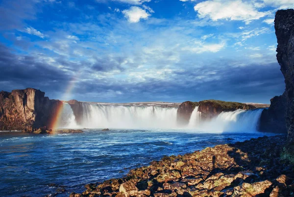 Cachoeira Godafoss Pôr Sol Mundo Beleza Islândia Europa — Fotografia de Stock