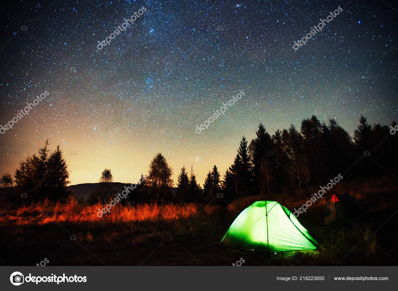 Camping Stars Green Solo Tent Dark Night Sky Full Stars Stock Photo Image By C Myronstandret