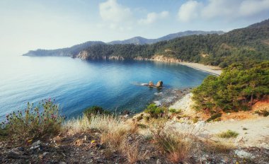 Panoramik deniz kıyısında. Güzellik dünya. Türkiye