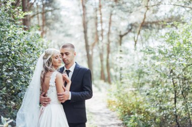 mutlu gelin ve Damat Düğün günü üzerinde bir park.