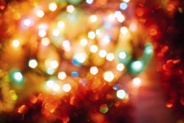 Noel oyuncaklar arka plan. Arka plan renkli bokeh arka plan ile. Tatil beklentisiyle.