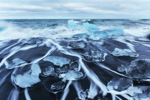 Ghiacciaio Sulla Spiaggia Vulcanica Nera Mondo Bellezza Paesi Bassi — Foto Stock