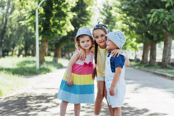 Lovely Cute Kids Playing Park Beautiful Summer Sunny Day — Stock Photo, Image