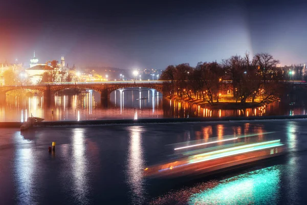 Vista Panorâmica Das Pontes Sobre Rio Vltava Centro Histórico Praga — Fotografia de Stock