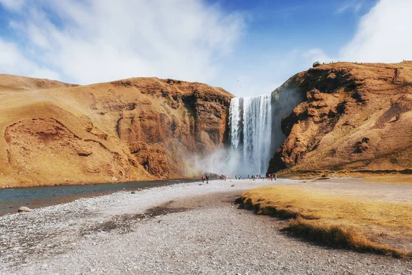 Great Waterfall Skogafoss South Iceland Town Skogar Beautiful Autumn Landscape — Stock Photo, Image