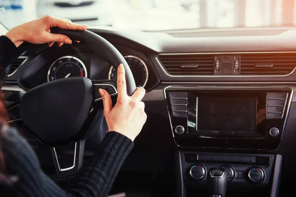 Modern Car Interior Dashboard Steering Wheel — Stock Photo, Image