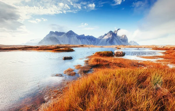 Gentle Slopes Snowy Mountains Glaciers Gorgeous Autumn Iceland — Stock Photo, Image