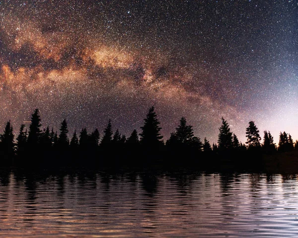Starry Sky Sea Fantastic Milky Way Meteor Shower Carpathians Ukraine — Stock Photo, Image