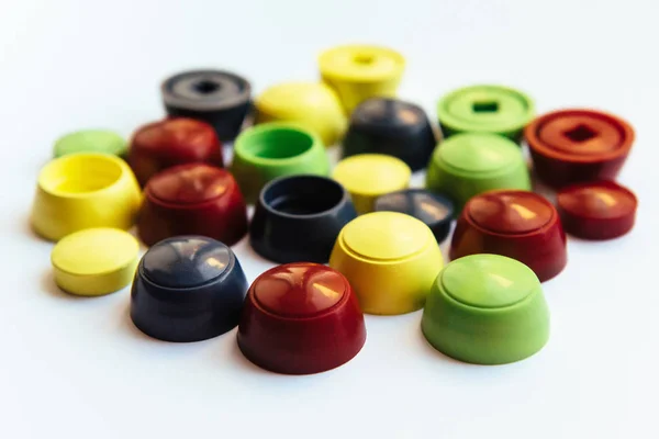 Colored Plastic Caps Isolated White Background — Stock Photo, Image