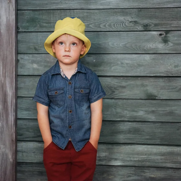 Happy Little Boy Child Panama Hat — Stock Photo, Image