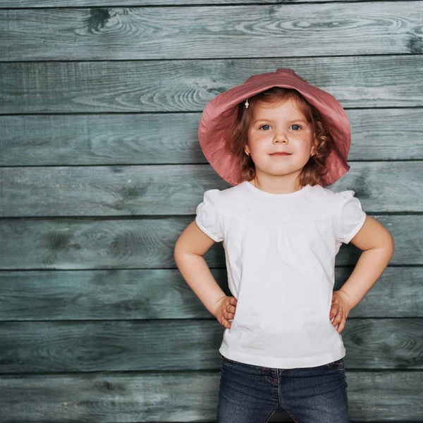 Fashion Little Girl Baby Dressed Summer Panama — Stock Photo, Image