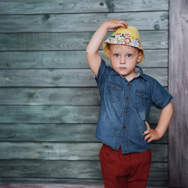 Happy Little Boy Child Panama Hat — Stock Photo, Image