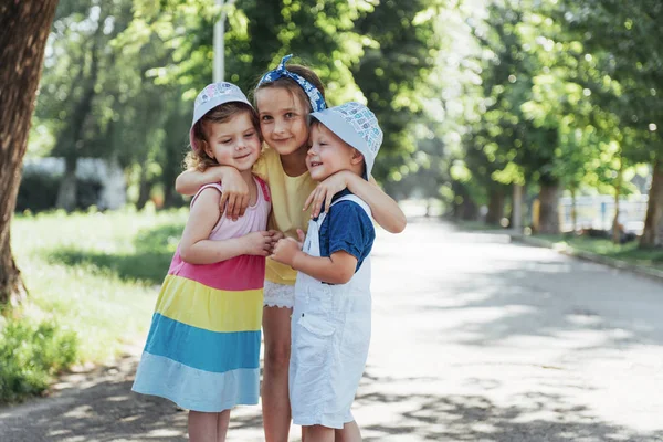 Mooie Schattige Kinderen Spelen Het Park Een Mooie Zomerse Zonnige — Stockfoto