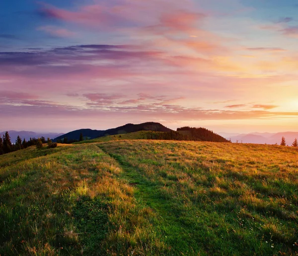 Mooie Zomerse Berglandschap Blauwe Kleur Van Bergen Tijdens Zonsondergang Dramatische — Stockfoto