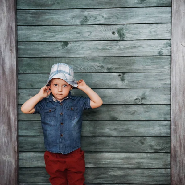 Happy Little Boy Child Panama Hat — Stock Photo, Image