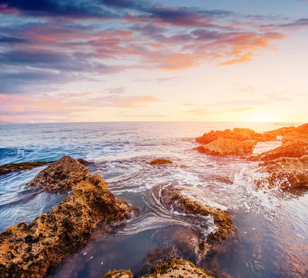 Fantastic View Nature Reserve Monte Cofano Dramatic Scene Sunset Sea — Stock Photo, Image