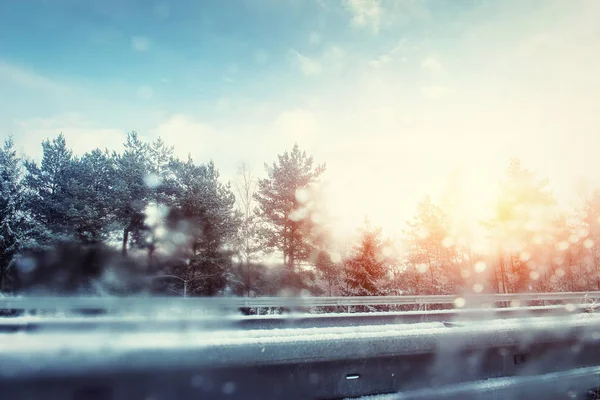 Winter Road Snowy Fields Forests — Stock Photo, Image