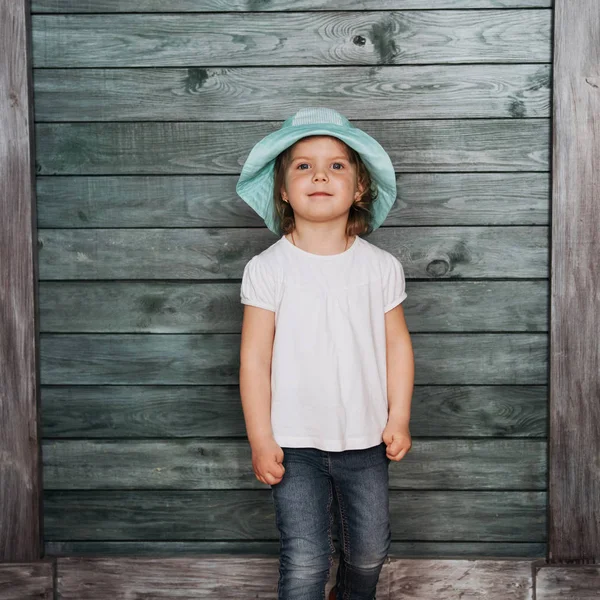 Fashion Little Girl Baby Dressed Summer Panama — Stock Photo, Image