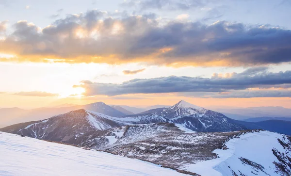 冬の神秘的な冬景色雄大な山々 魔法の冬の雪には ツリーが覆われています 冬の劇的なシーン カルパティア ウクライナ — ストック写真