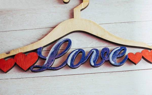 Wooden Hanger Isolated White Wooden Background Gift Valentine Day — Stock Photo, Image