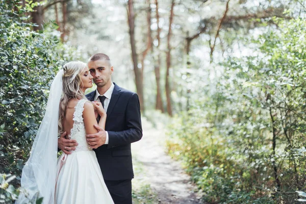 Happy Young Couple Poses Photographers Her Happiest Day Wedding Day — Stock Photo, Image