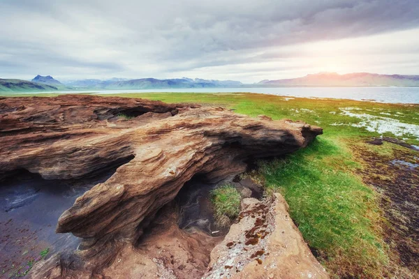 Vulkanische Gesteenten Ijsland Zonsondergang Schoonheid Wereld — Stockfoto