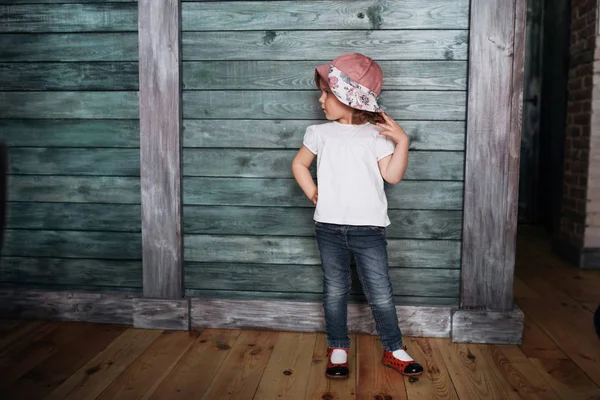 Fashion Little Girl Baby Dressed Summer Panama — Stock Photo, Image