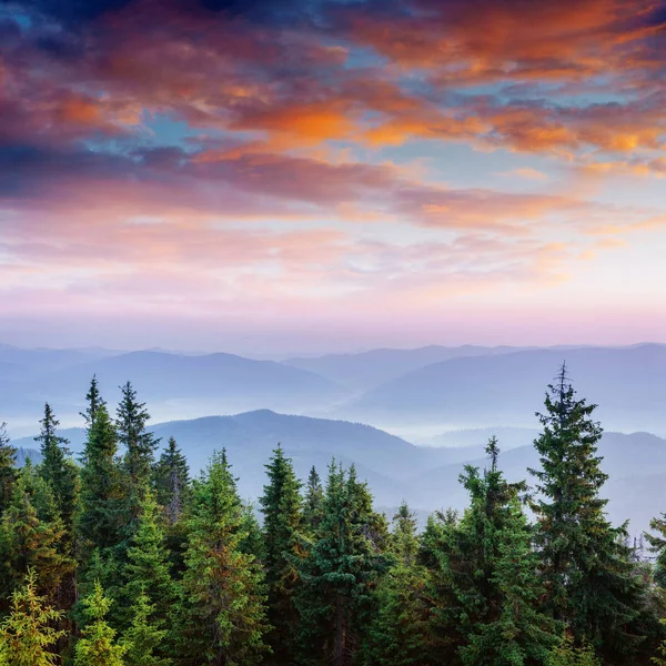 Красочное Небо Закате Горах Фантастические Кучевые Облака Карпаты Украина Европа — стоковое фото