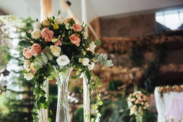 Mesas Decoradas Lujo Sala Bodas Accesorios Boda — Foto de Stock