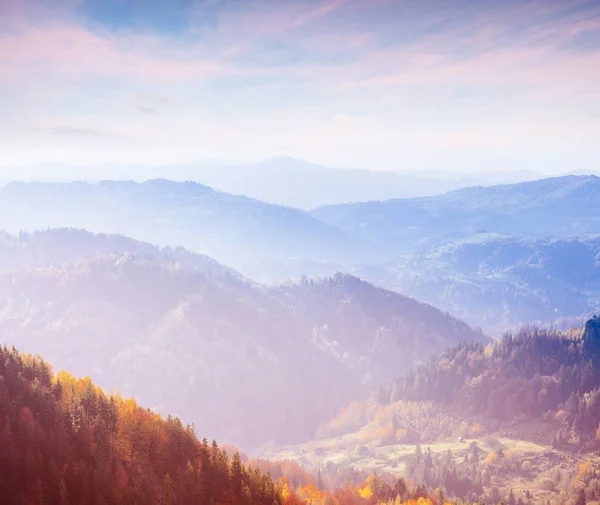 Bergketen Karpaten Het Herfst Seizoen Fantastische Zonsondergang Oekraïne Europa — Stockfoto
