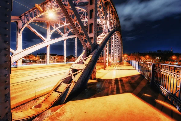 Bridge Vistula Floden Promenade Solig Vinter Dag Snö Krakow Polen — Stockfoto