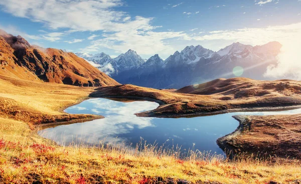 Zonsondergang Berg Lake Koruldi Bovenste Svaneti Georgia Europa Caucasus Mountains — Stockfoto