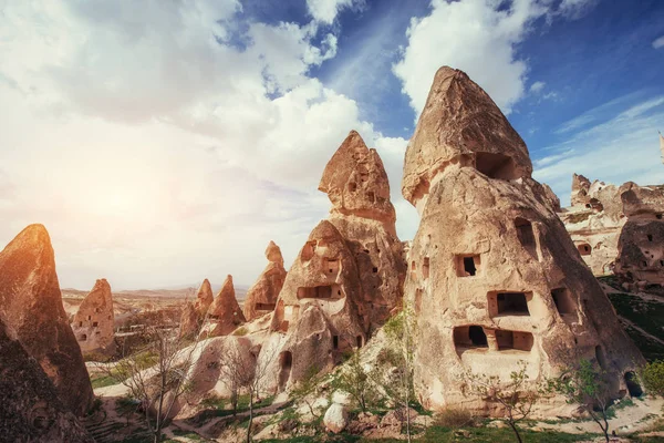 Review Unique Geological Formations Cappadocia Turkey Kappadokiets Region Its Valleys — Stock Photo, Image