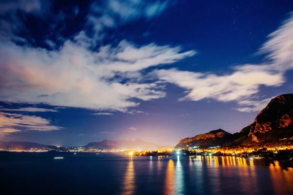 Staden Med Natt Stranden Sicilien Italien Europa — Stockfoto