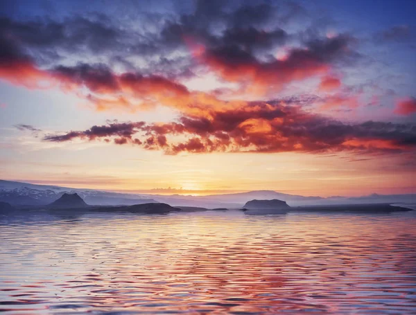 Zonsondergang Boven Zee Zeekust Vuurbal Van Het Westen Van Zon — Stockfoto