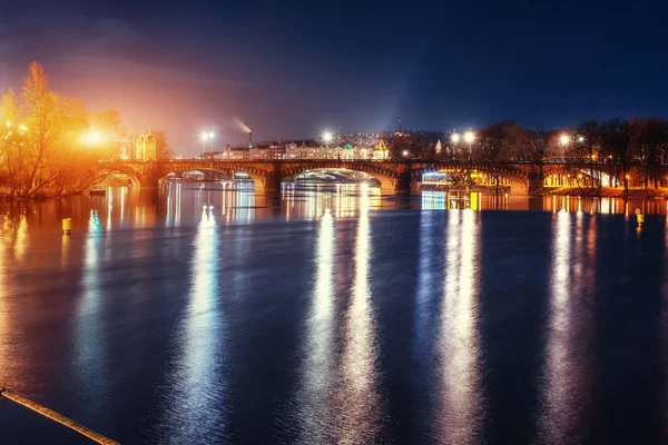 Vista Panorâmica Das Pontes Sobre Rio Vltava Centro Histórico Praga — Fotografia de Stock