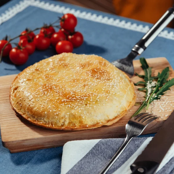 Torta Com Carne Bolos Caseiros Menu Tiro Publicidade — Fotografia de Stock