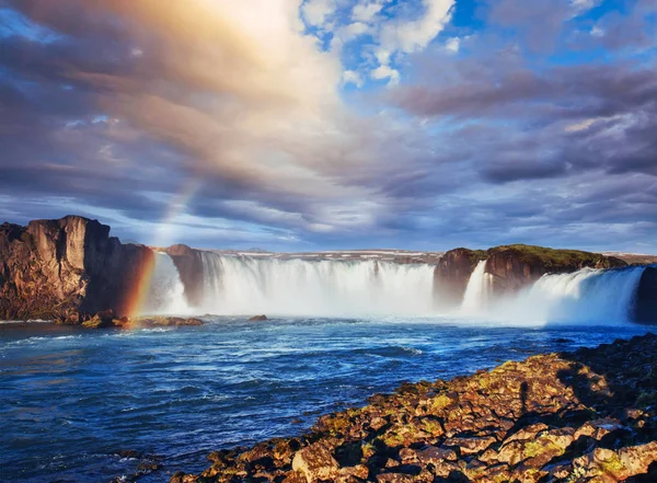 Cachoeira Godafoss Pôr Sol Mundo Beleza Islândia Europa — Fotografia de Stock