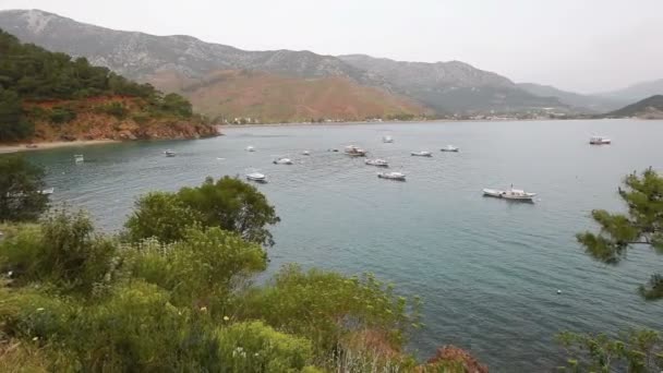 Scenic view of boats at sea. Turkey — Stock Video