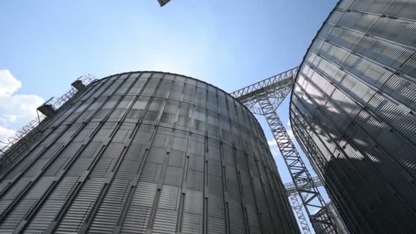 Silo grain tank. Low angle view,moving image — Stock Video