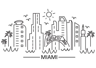 Miami şehri sanat tarzında. Şehir manzarası. Vektör illüstrasyonu.