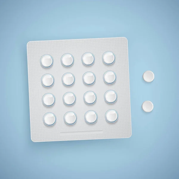 Kapseln und Pillen in neuen Blisterverpackungen, Medizinprodukten, realistischen Vektoren — Stockvektor