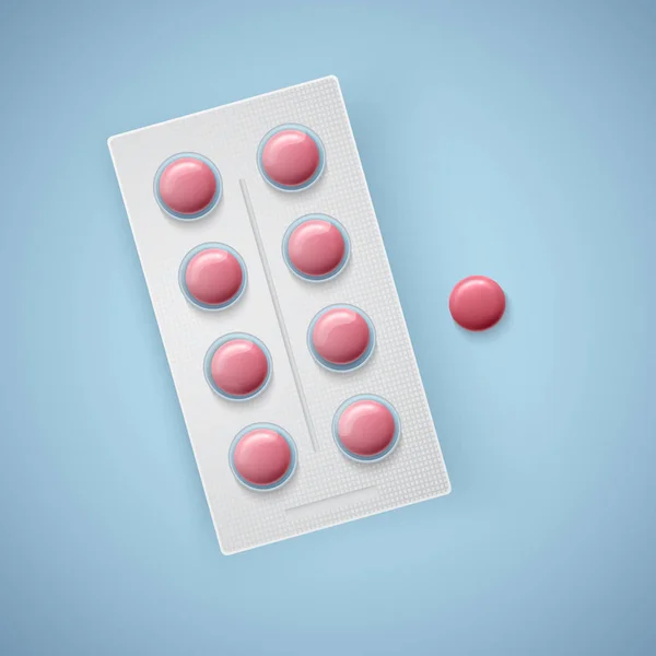 Kapseln und Pillen in neuen Blisterverpackungen, Medizinprodukten, realistischen Vektoren — Stockvektor